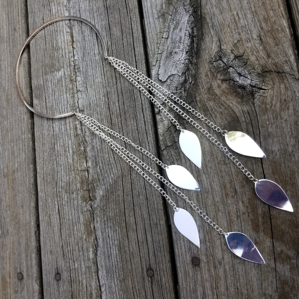 Sterling silver brass leaves chain long necklace windchime long collar